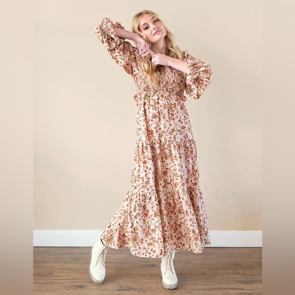 NWT Modest Naomi Floral Maxi Dress in Taupe Floral